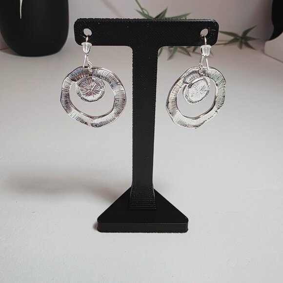 Silver Hammered Hoop Earrings with Abalone Shell Accent - Picture 2 of 4
